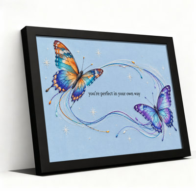 Multicolored Embroidery Butterflies With Stars And Text Canvas Wall Art