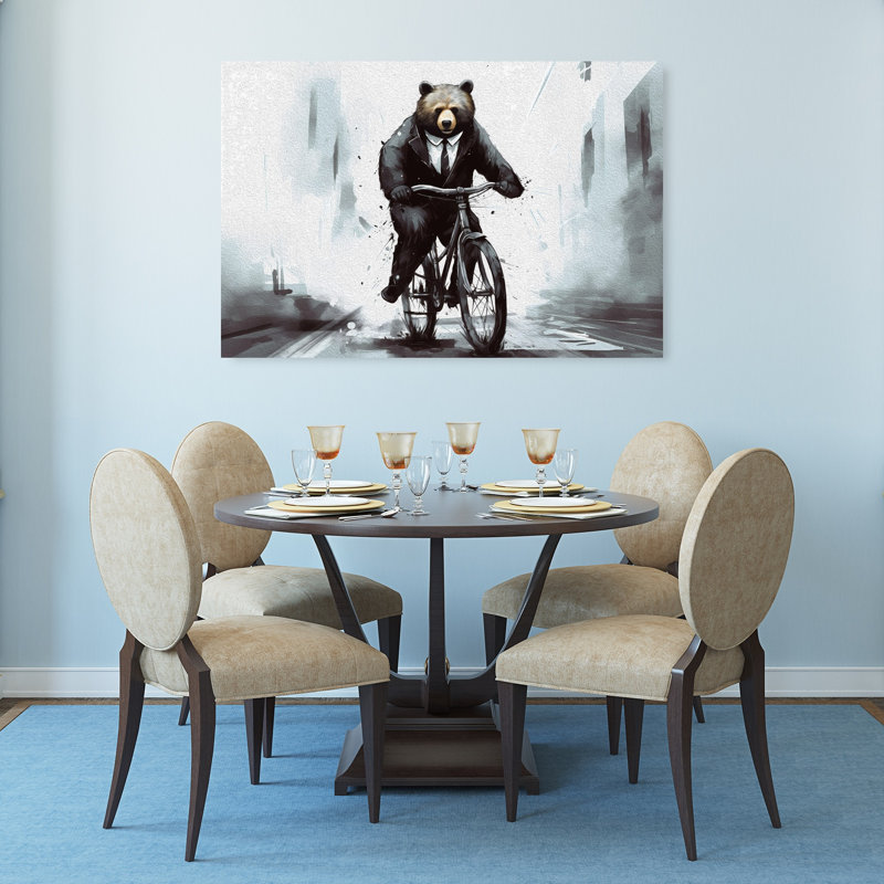 «Beared Cycling», reproduction d'art mural de la ville de l'ours contemporain abstrait, 32" H x 48" W
