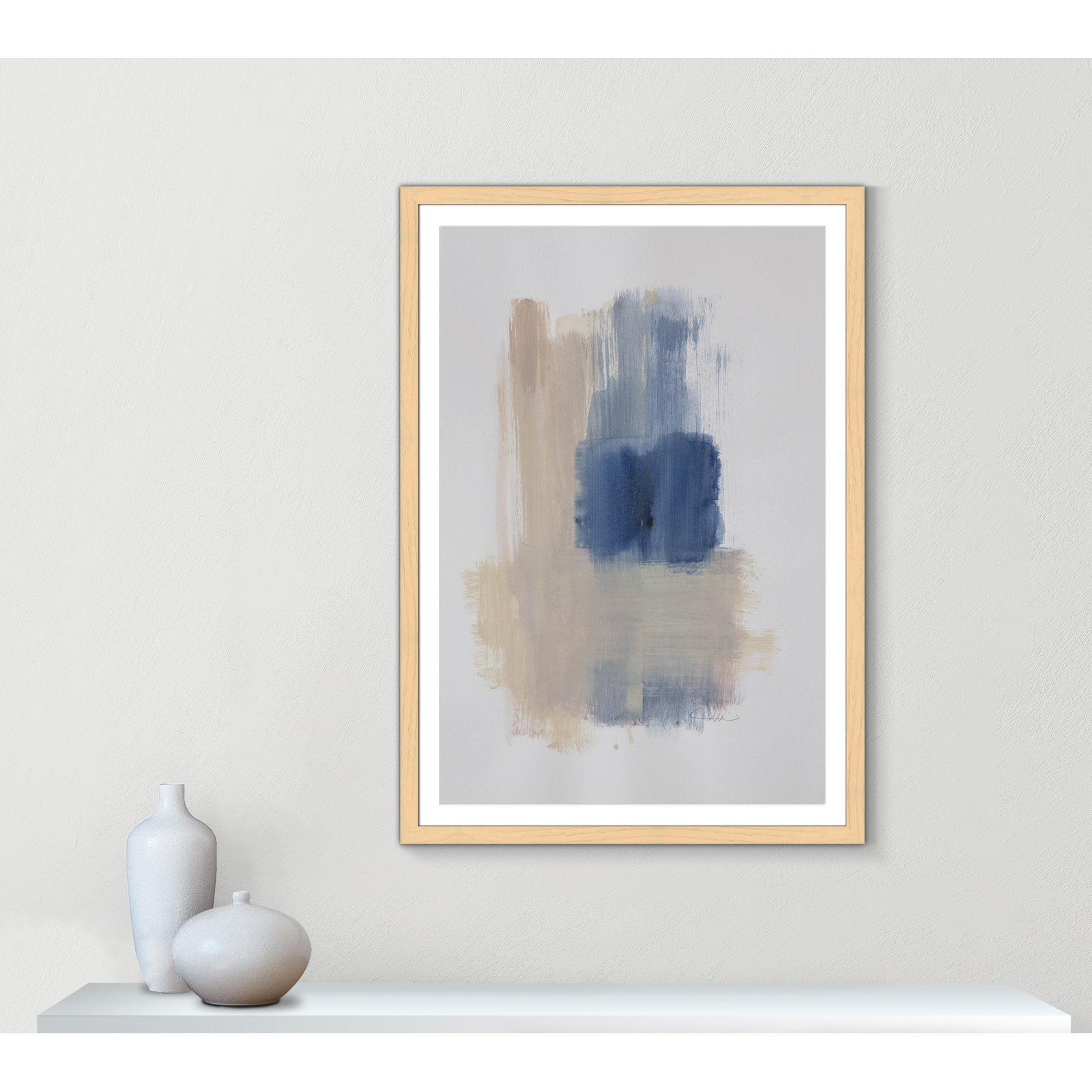 Esmeray "Powder Room Wash III" Print, 55" H x 39" W x 1.25" D, Natural Cube Frame Matted