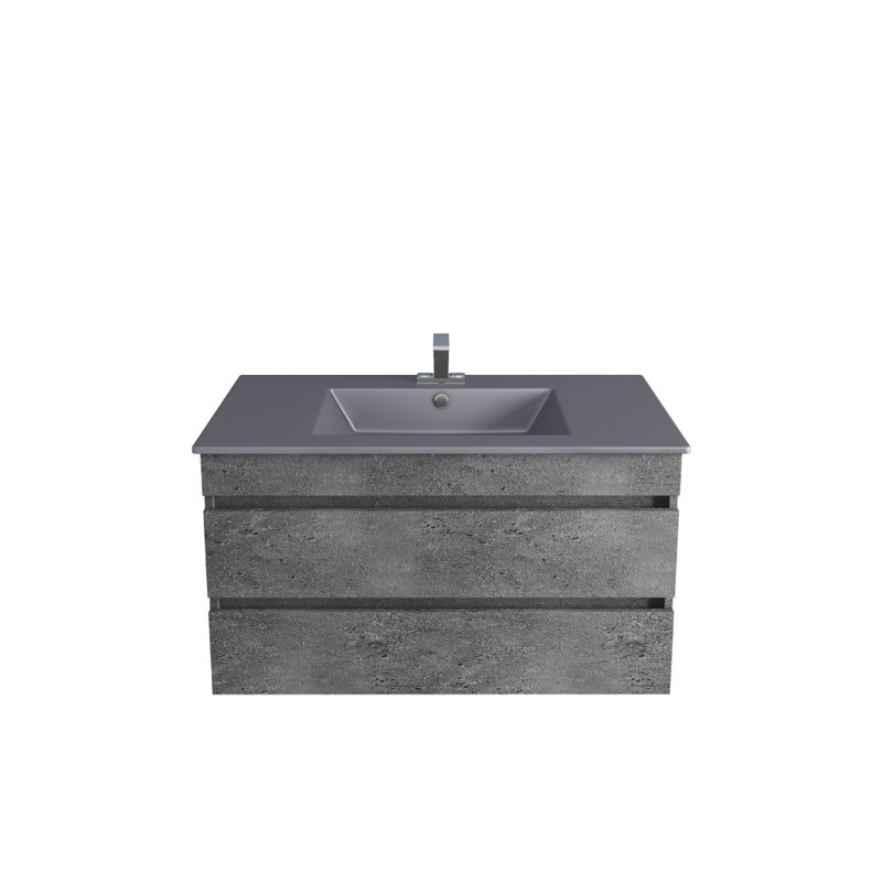 Meuble-lavabo mural simple 32 po avec comptoir en pierre grise