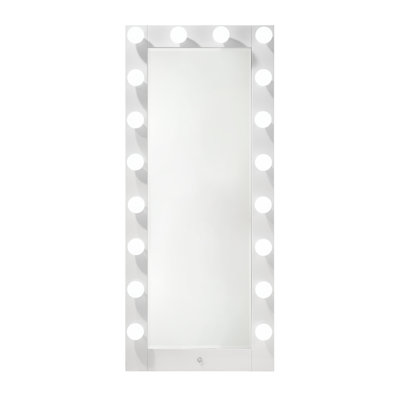 1Pc Glam Tall Lighted Mirror With Drawer Box Beveled Mirror Crystal Knob Glossy  Finish Vanity (Includes Mirror Only)
