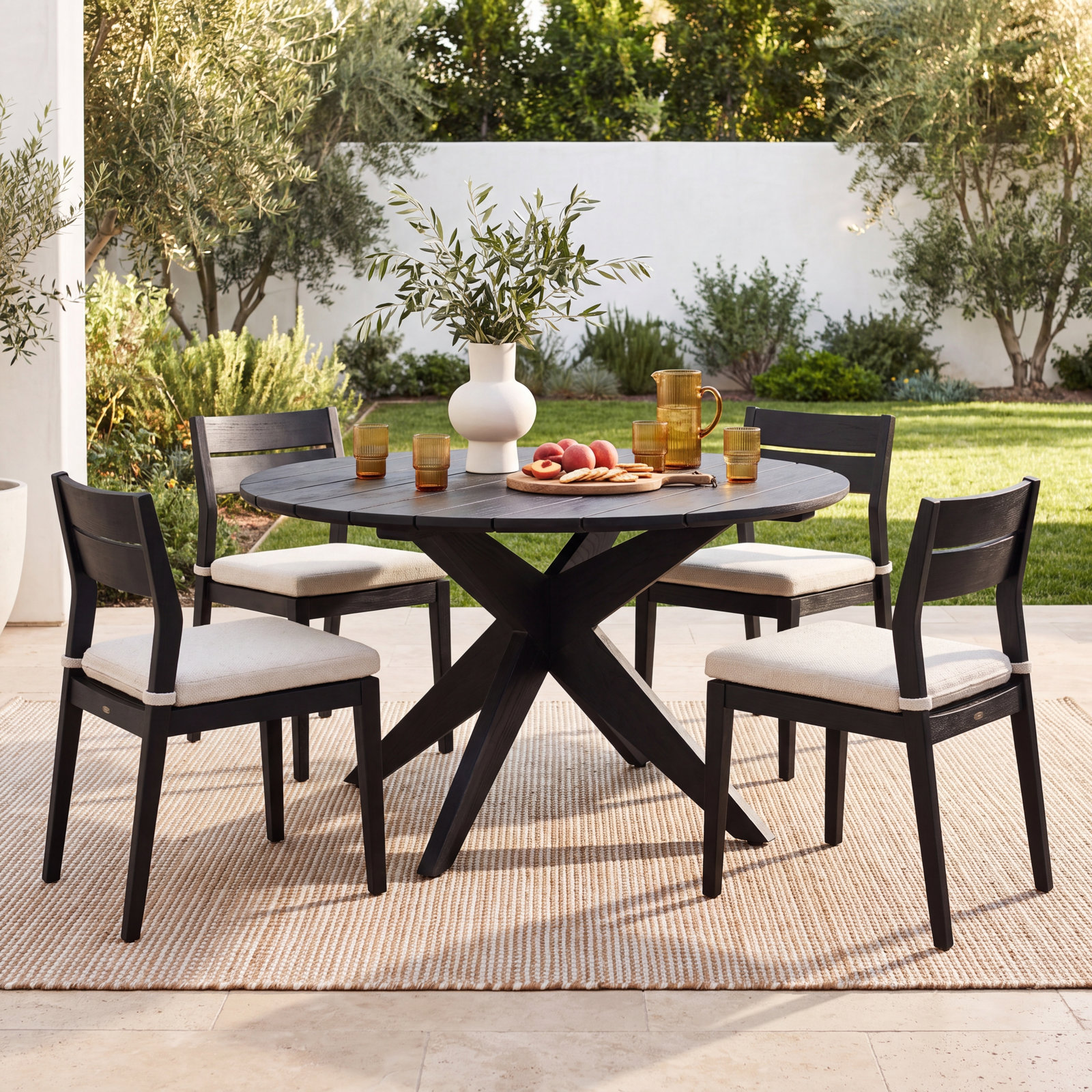 53" Teak Patio Dining Table, Black Matte