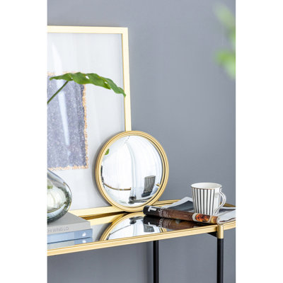 Miroir rond à bordure dorée avec cadre en bois - Meuble-lavabo 11 po