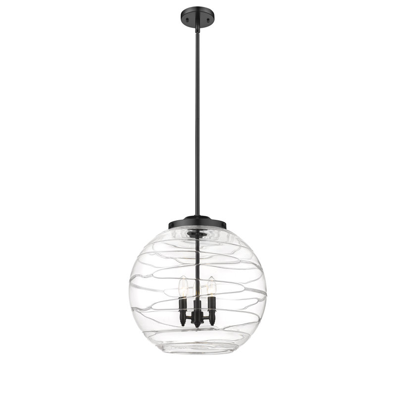 Luminaire suspendu 3 lumières Christly, H 19,5 po x l 17,88 po x P 17,88 po, Noir foncé, Transparent