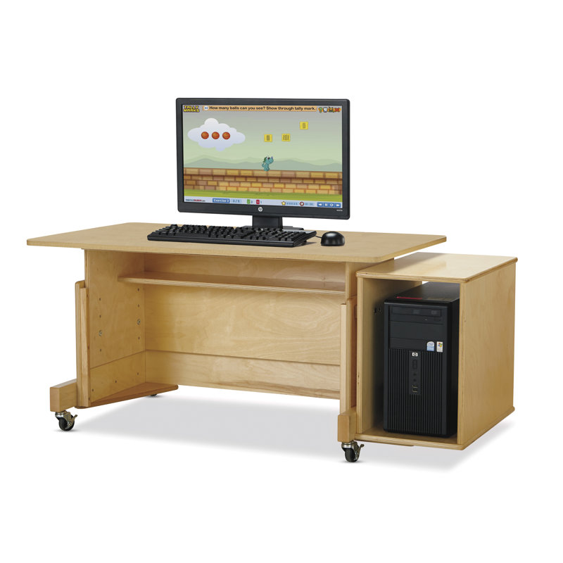 Adjustable Maple Wood Single Computer Desk with Storage Shelf