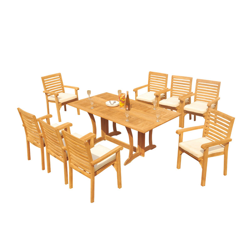 Cimah 8 - Person Teak Wood Patio Dining Set with Rectangular Table
