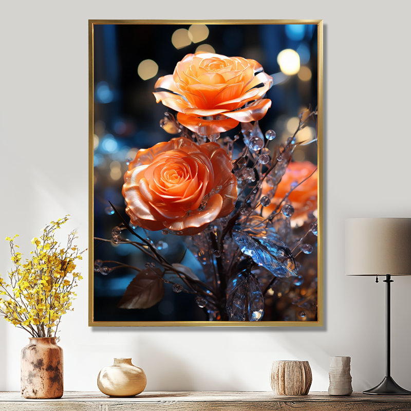 «Vibrant Orange Rose Morning Forest - Roses», reproduction d'art murale, H 32 po x l 16 po x P 1 po