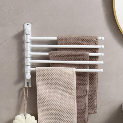 14 Inch Adjustable 5-Bar Towel Rack, Thickened SUS304 Stainless Steel Wall Mount Towel Holder with Hooks