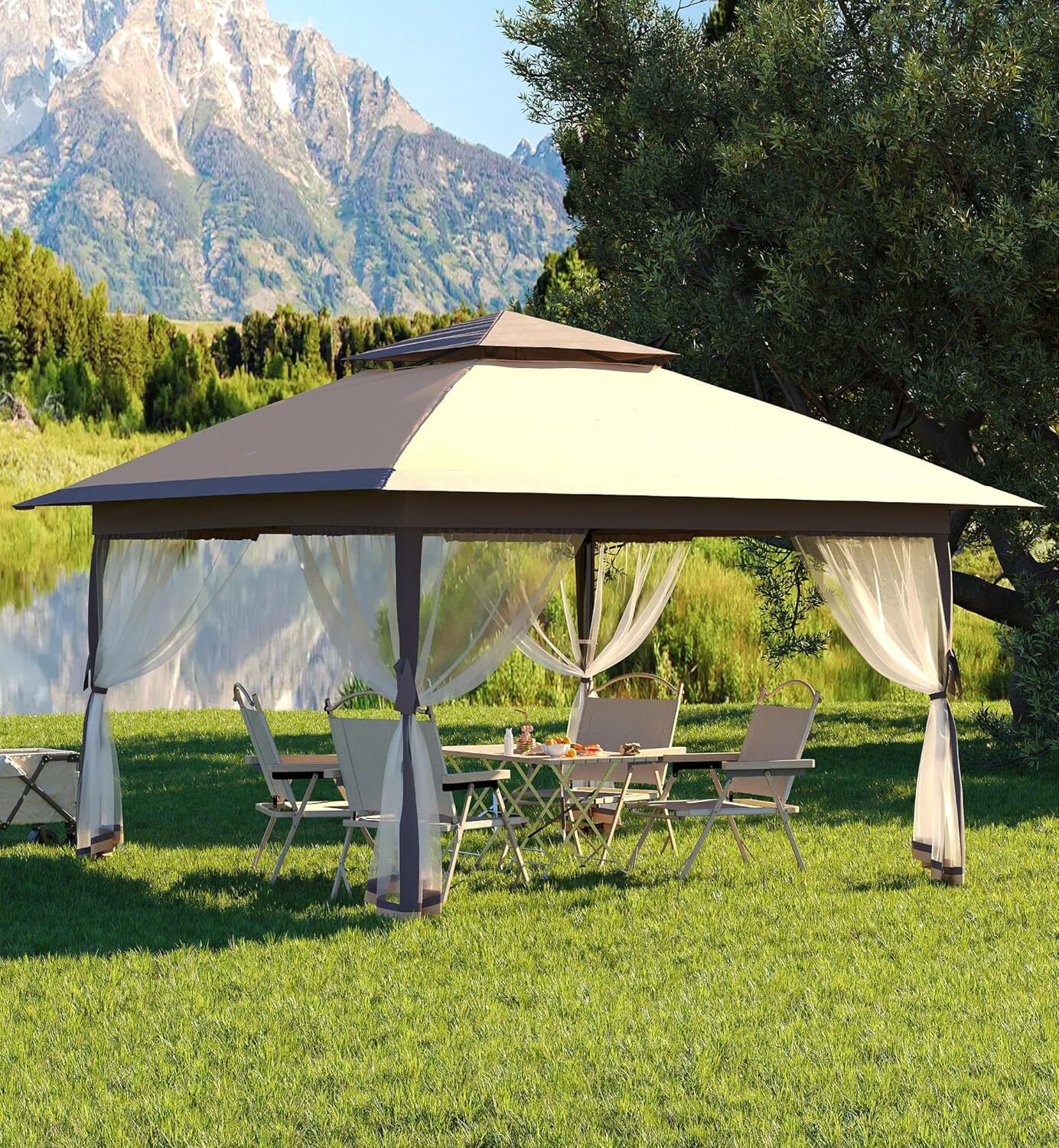 Zstar Outdoor Pop Up Gazebo, With Mosquito Netting Rectangular | Wayfair