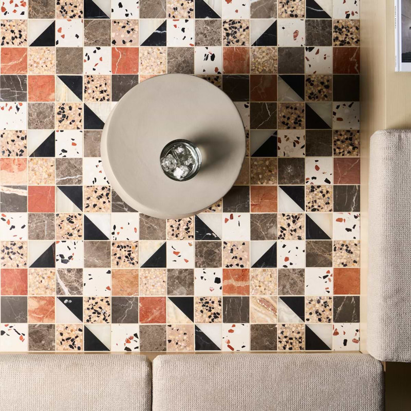 Elizabeth Sutton Artem Mosaic Tile, Wren Terracotta;Gray