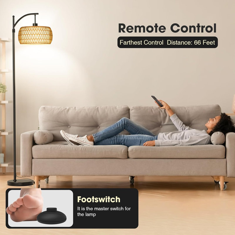 Lampe sur pied à arc avec télécommande et contrôle des applications 10 modes de couleur