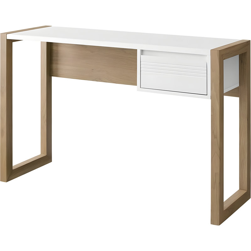 Modern Home Office Desk With Drawer, Fluted Door Details, And Two-Tone Design For Study Or Vanity Use