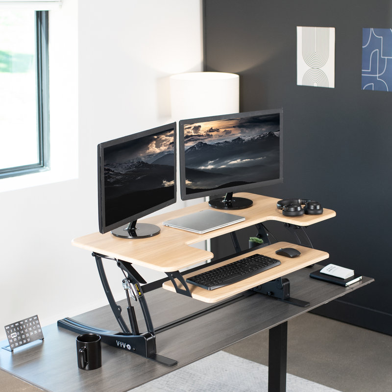 Convertisseur de bureau debout 42 "DESK-V000VL Series, Bois clair / noir