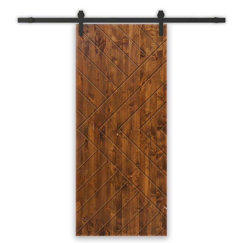 Porte de grange à panneaux et en bois manufacturé avec quincaillerie d'installation, 36 po x 84 po, Noyer
