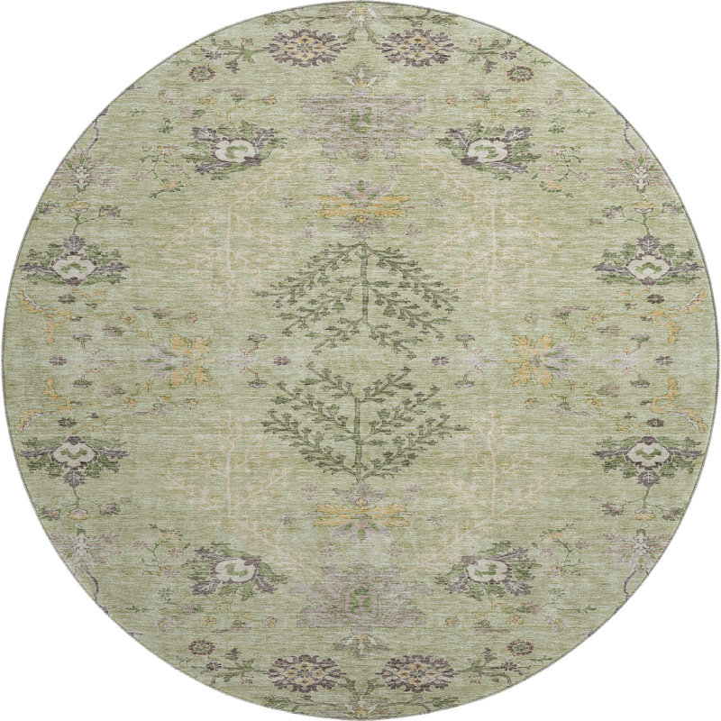 Premium Machine Washable Gurubaksh AMF1156 Floral Rug, Round 8'