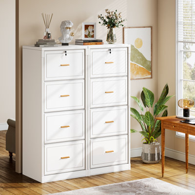 4-drawer Vertical File Cabinet Set Of 2, Office Storage Cabinet With Lock, Adjustable Hanging Bars, 51.2'' H X 17.7'' W X 22.8'' L