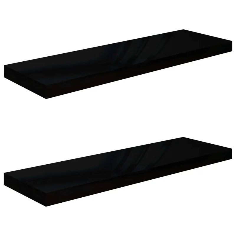 Arson 2 Piece Floating Shelf, High Gloss Black, 3.8cm H x 23.5cm W x 80cm D