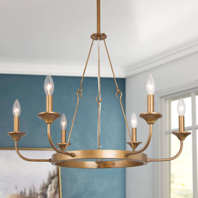 Lustre en roue de chariot à 6 lumières de style bougie Queener