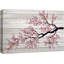 Illustration d'une branche de cerisier en fleurs sur des panneaux à effet de bois, art sur toile-101090496-101090493