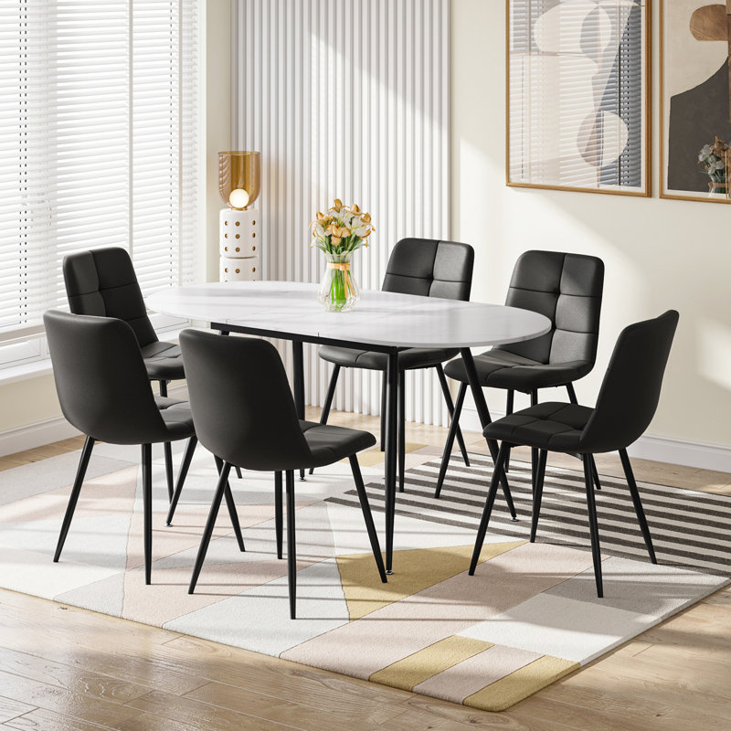 6 - Person Extendable Dining Set, Black, White