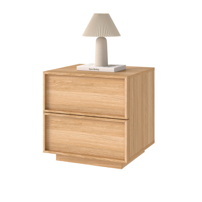 18.9"W Wooden Nightstand with 2 Drawers, Oak