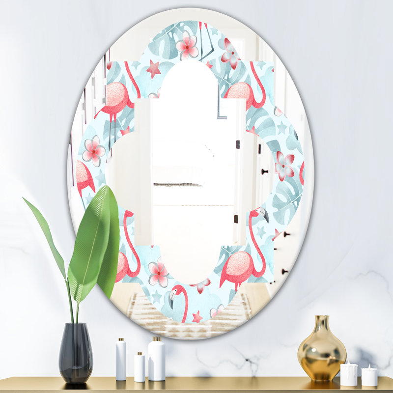 Miroir mural Glam, 24 po x 24 po , Quatrefoil Botanicals, Flowers andFlamingo III