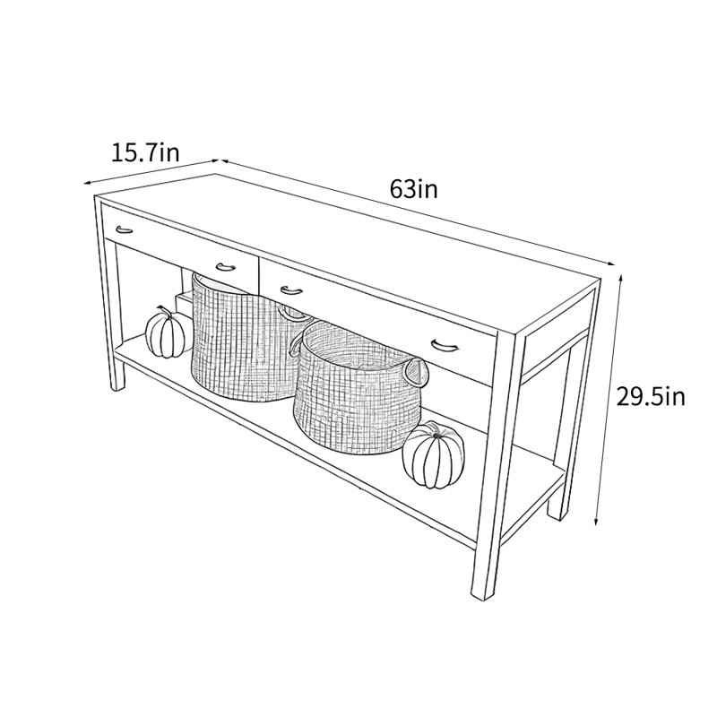 Console américaine de style américain, H 29,5 po x l 63 po x P 15,7 po, Noir