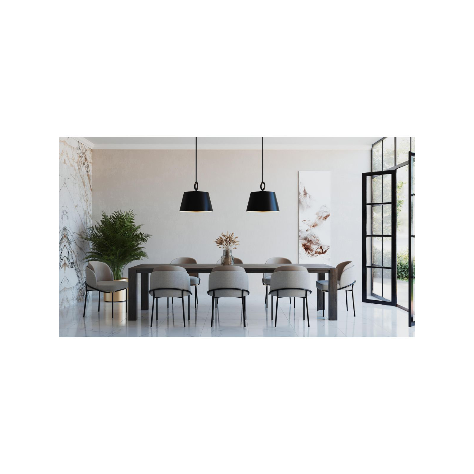 Elda Metal Dimmable Pendant, 11.87" H x 12.37" W x 12.37" D, Matte Black