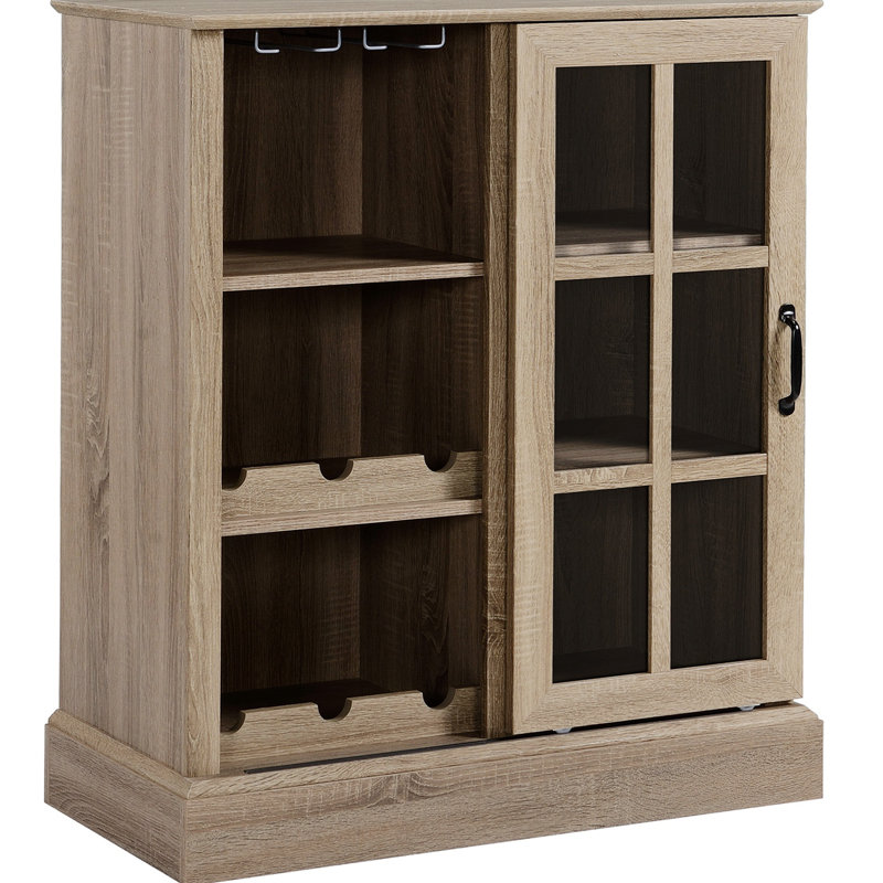 Armoire de cuisine avec porte-bouteilles de 6 bouteilles et porte-verres à pied, porte coulissante