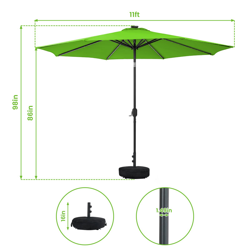 Parasol de patio avec base, Vert, H 98 po x l 132 po x P 132 po