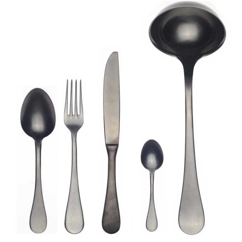 Tigre 49 - Piece Stainless Steel Flatware Set - Service for 12, Black Gold