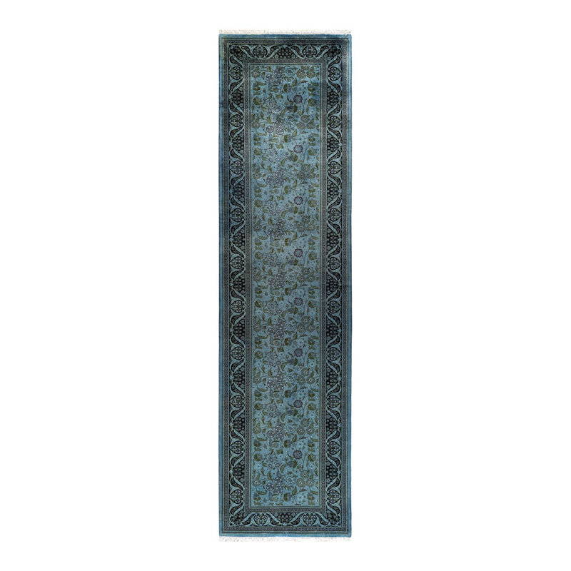 Tapis bleu noué à la main de conception unique Holsworth - bleu