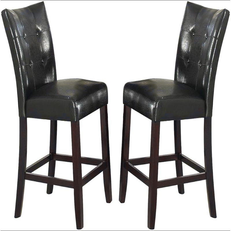 Ensemble de 2 chaises hautes capitonnées modernes en similicuir noir