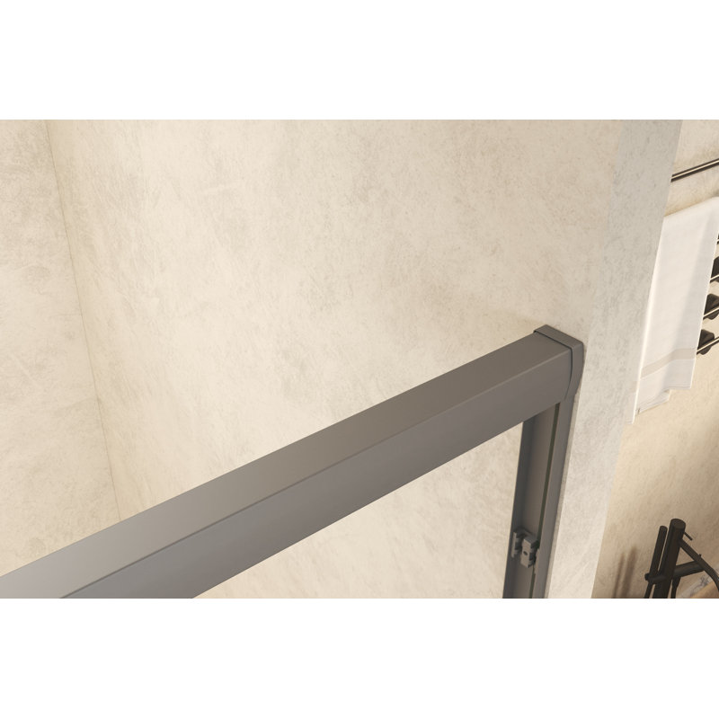 Tempered Glass With Explosion Proof Film, Aluminum Frame Double Sliding Shower Door, "1/4 (6 Mm), Stainless Steel Handle,Gun Ash