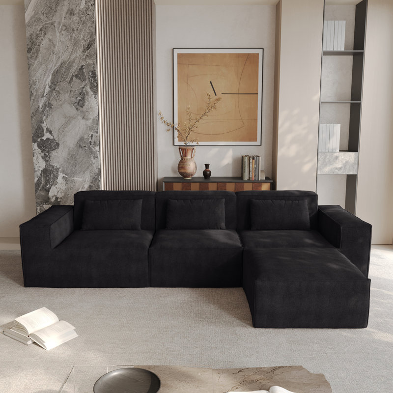 4 - Piece Modular Sectional With Ottoman, Black Cloud Velvet