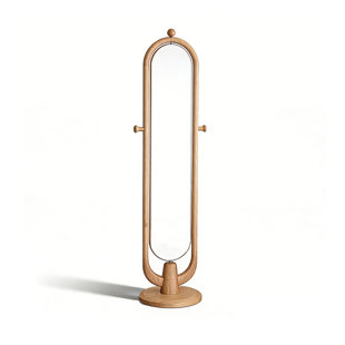 Mid-Century Solid Ash Wood Rotatable Full Length Mirror With Integrated Coat Rack