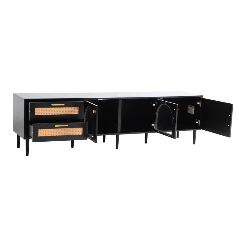 Console de télévision moderne pour écrans de 80 po - Options de rangement, support avec armoires texturées