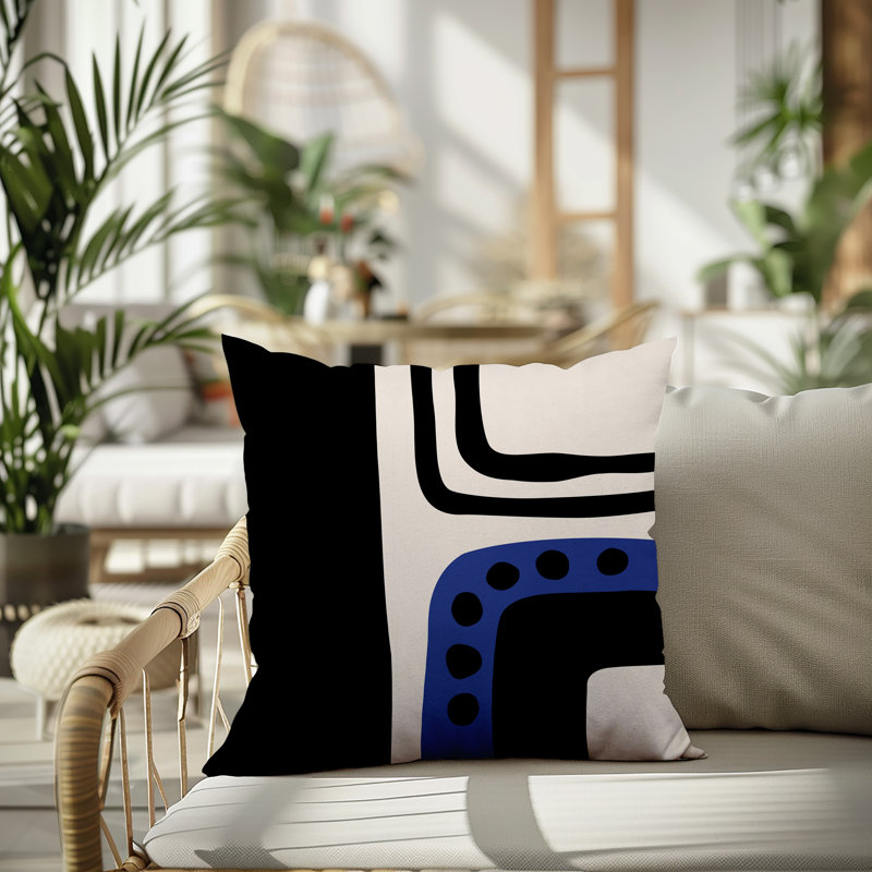 Oreiller carré réversible intérieur / extérieur Tobe Minimalist, H 15 po x l 15 po, Bleu marine / noir / blanc cassé