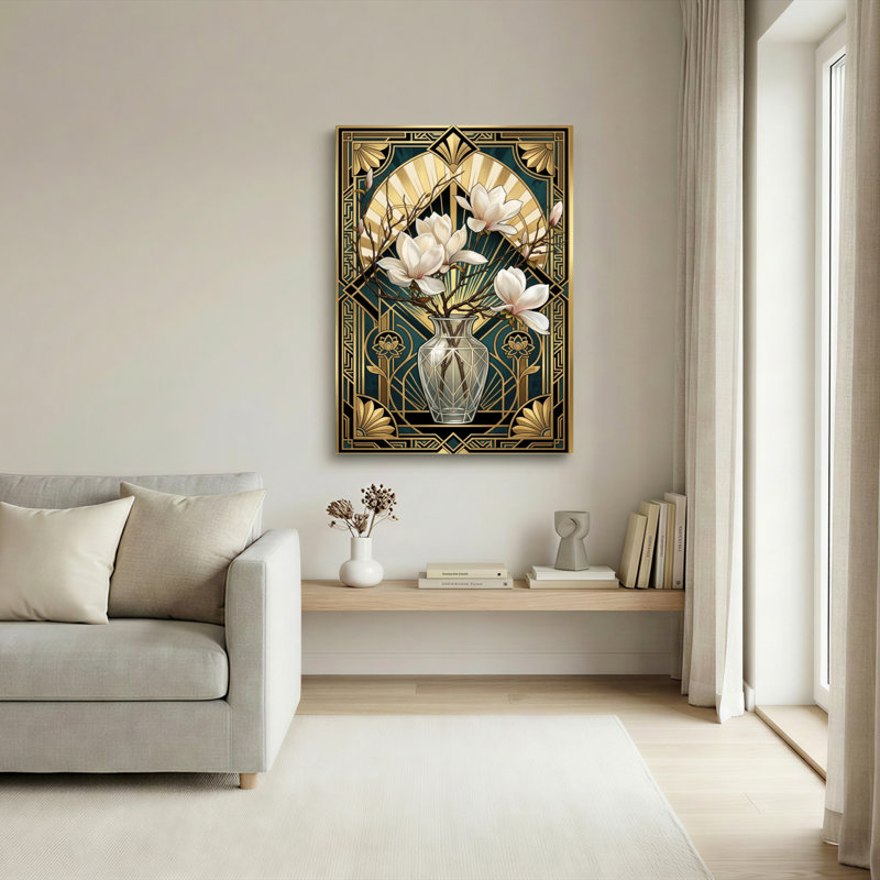 Art déco, magnolia, art floral sur toile tendue, impression sur toile, ensemble de 1, H 36 po x l 24 po