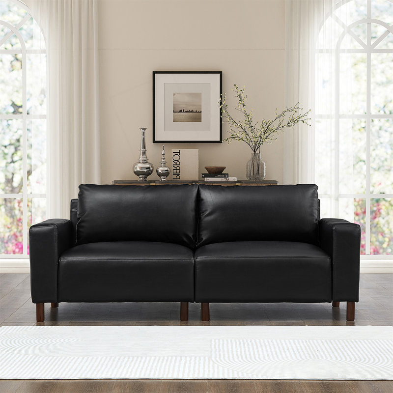 Causeuse en similicuir 78,5 po pour salon, appartement, Noir
