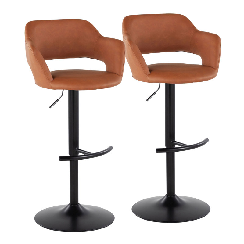 Tabouret de bar réglable pivotant en métal noir et similicuir brun Margarit, Siège brun / Cadre noir