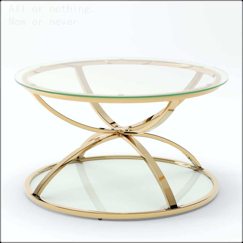 Table basse ronde à 2 niveaux avec structure en métal, L 31,5 po, Or