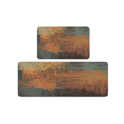Tapis de cuisine abstraits brun sarcelle, ensemble de 2 tapis décoratifs rétro pour la cuisine et le vestibule