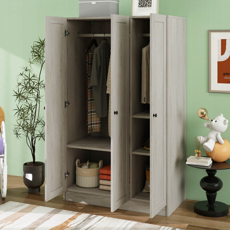 Armoire à 3 portes avec tablettes, Gris clair