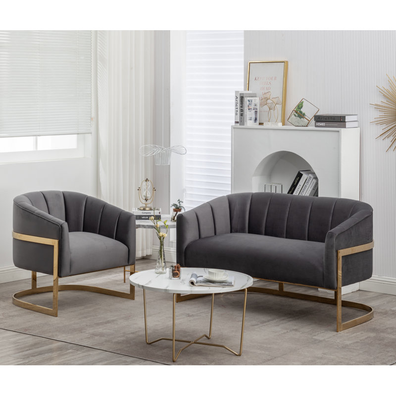 Ensemble de salon en velours 2 pièces Tellico, Velours gris