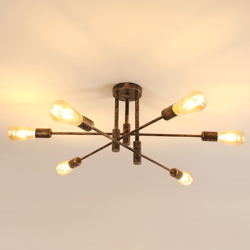 Modern 71cm Bronze 6-Light Sputnik Iron Flush Mount Ceiling Light