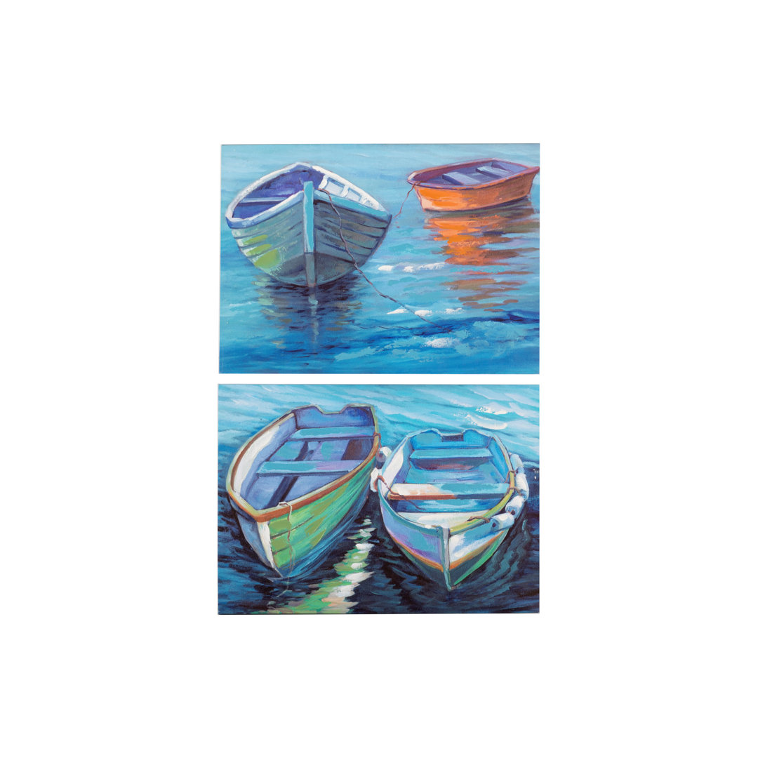 Boote Set 2 Leinwand 40 % Handgemalt 70X3X50 Cm - 2 Stück Leinwanddruck Set gewickelt