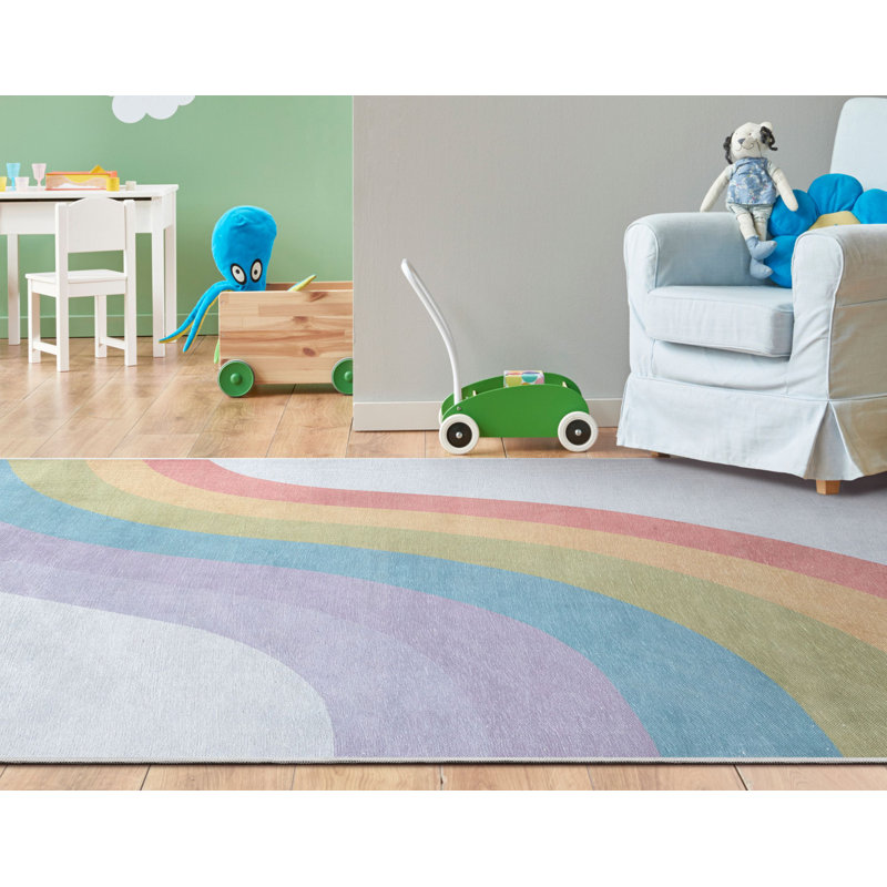 Multicolor Synthetic Flat Woven Reversible Kids Rug, 5' x 7'