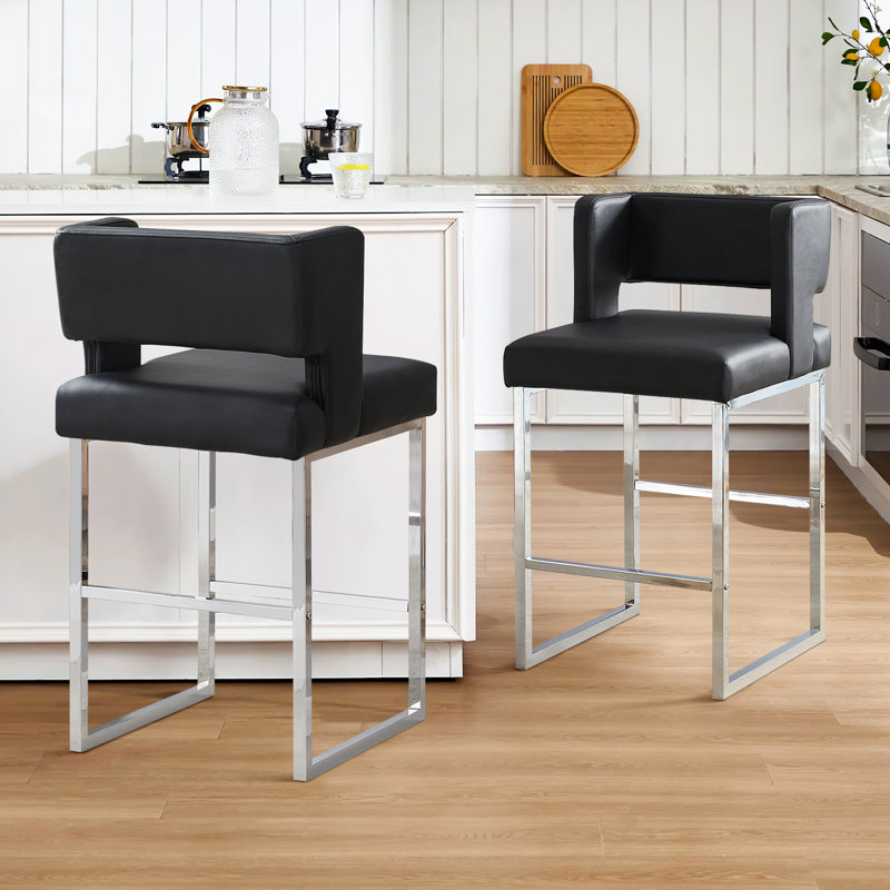 Tabouret de comptoir rembourré avec structure en métal (ensemble de 2), Argent argent, Noir