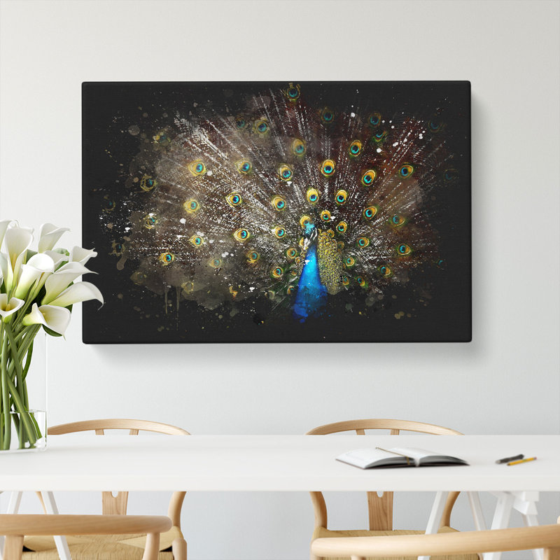 Peacock With Outstretched Feathers - Wrapped Canvas, 35cm H x 50cm W x 3cm D